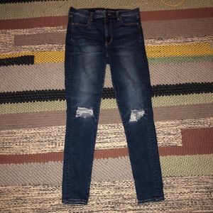 Dark Wash High Waisted Distressed Jeggings AEO